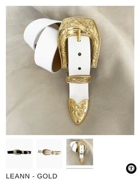 Streets Ahead White Leather Belt with Ornate Gold Western Buckle